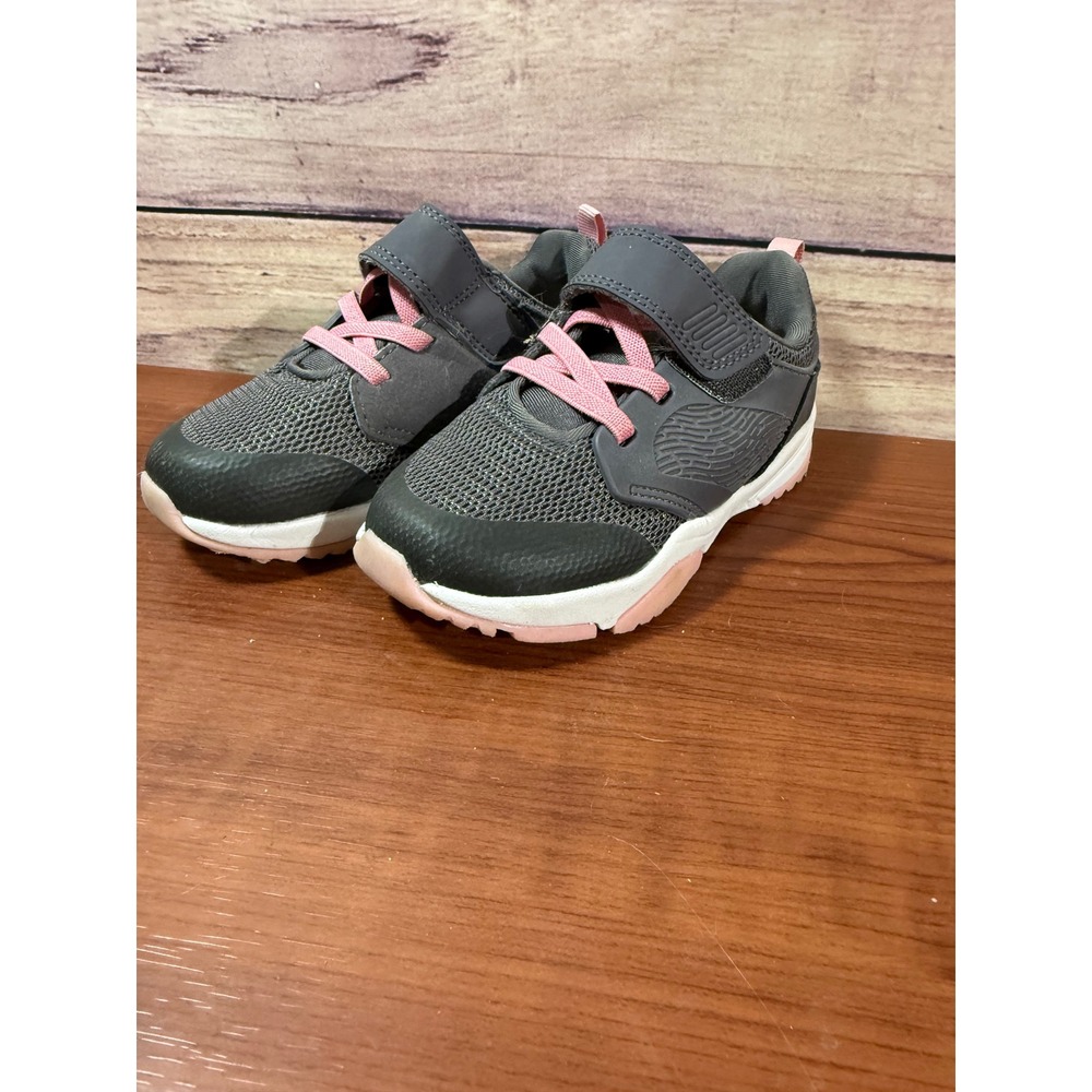 Cat & Jack Girls Gray Pink Athletic Sneakers Shoes Size 9 Hook Loop Strap